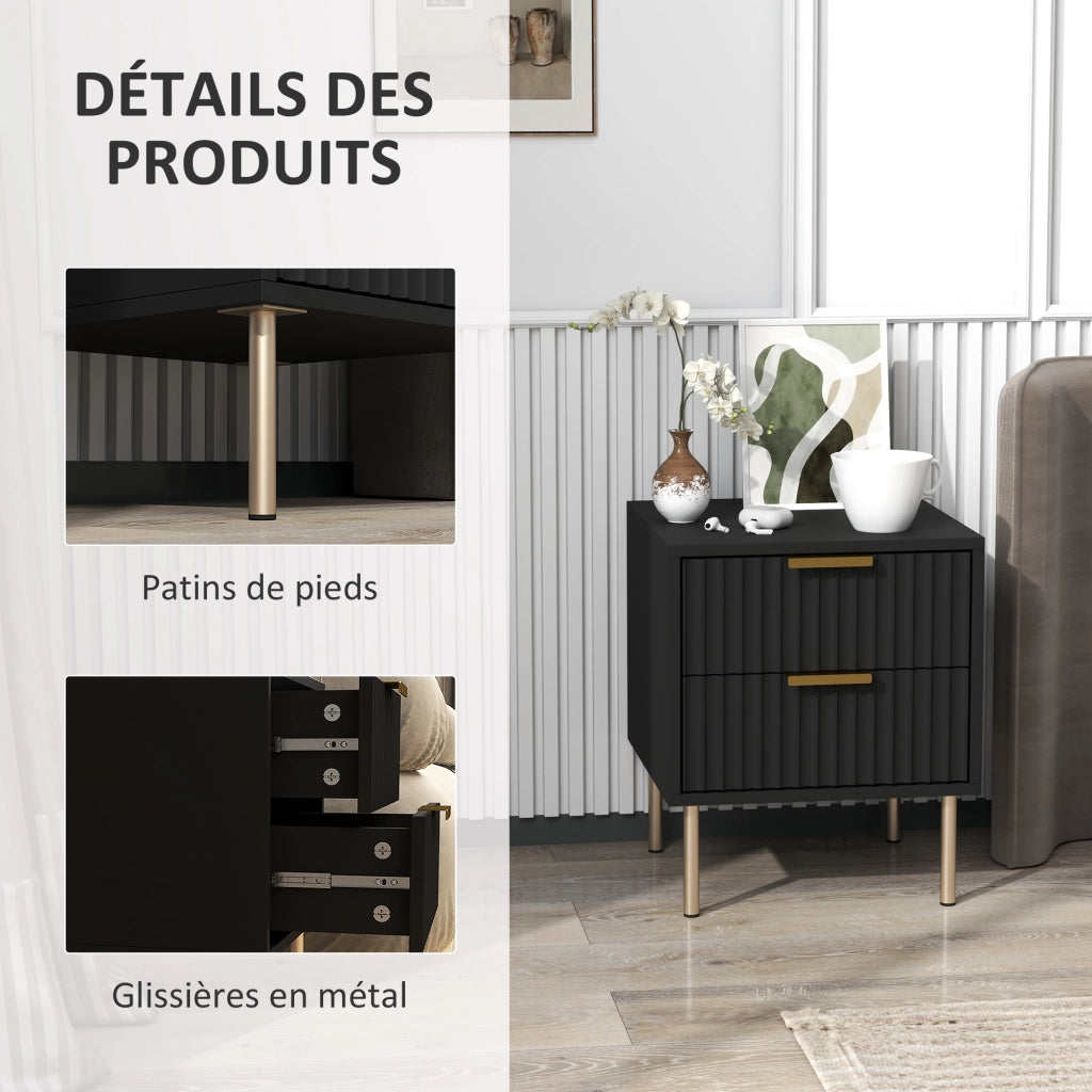 Comodino ¨C Minimal ¨C nero, acciaio, 2 cassetti