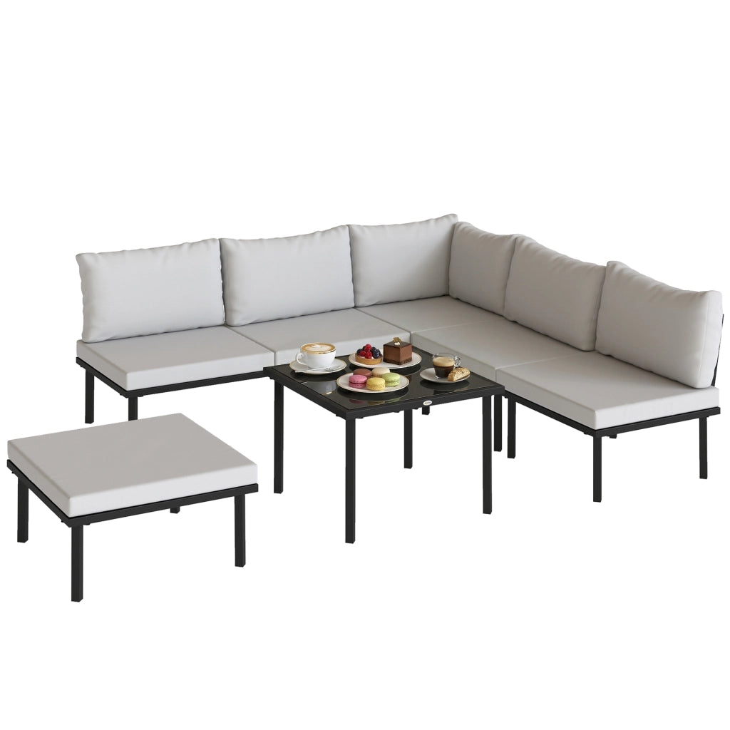 Set Divano Angolare Giardino 6 Posti con Cuscini ¨C Minimal ¨C Grigio Chiaro Metallo