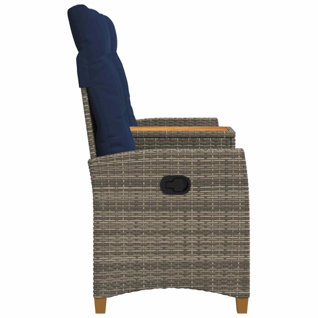 Panchina reclinabile con tavolo Grigio e Blu Navy polyrattan
