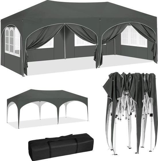 Tenda da Festa 3x6 m Grigio - Tende da Festa - Pergola - Impermeabile - Easy-Up - Pareti di Tenda Rimovibili
