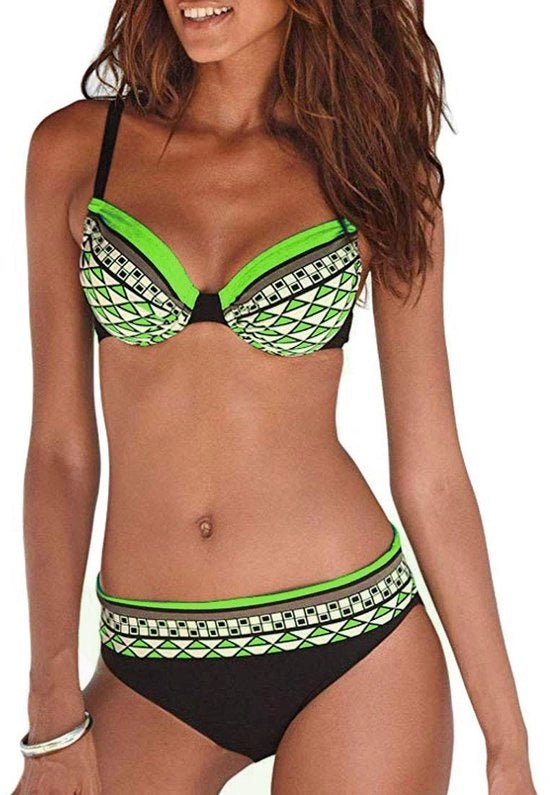 Costumi da bagno per donne con push-up, stampa tribale, cinture regolabili, imbottitura morbida, sottovesti da bagno rapidamente asciuganti