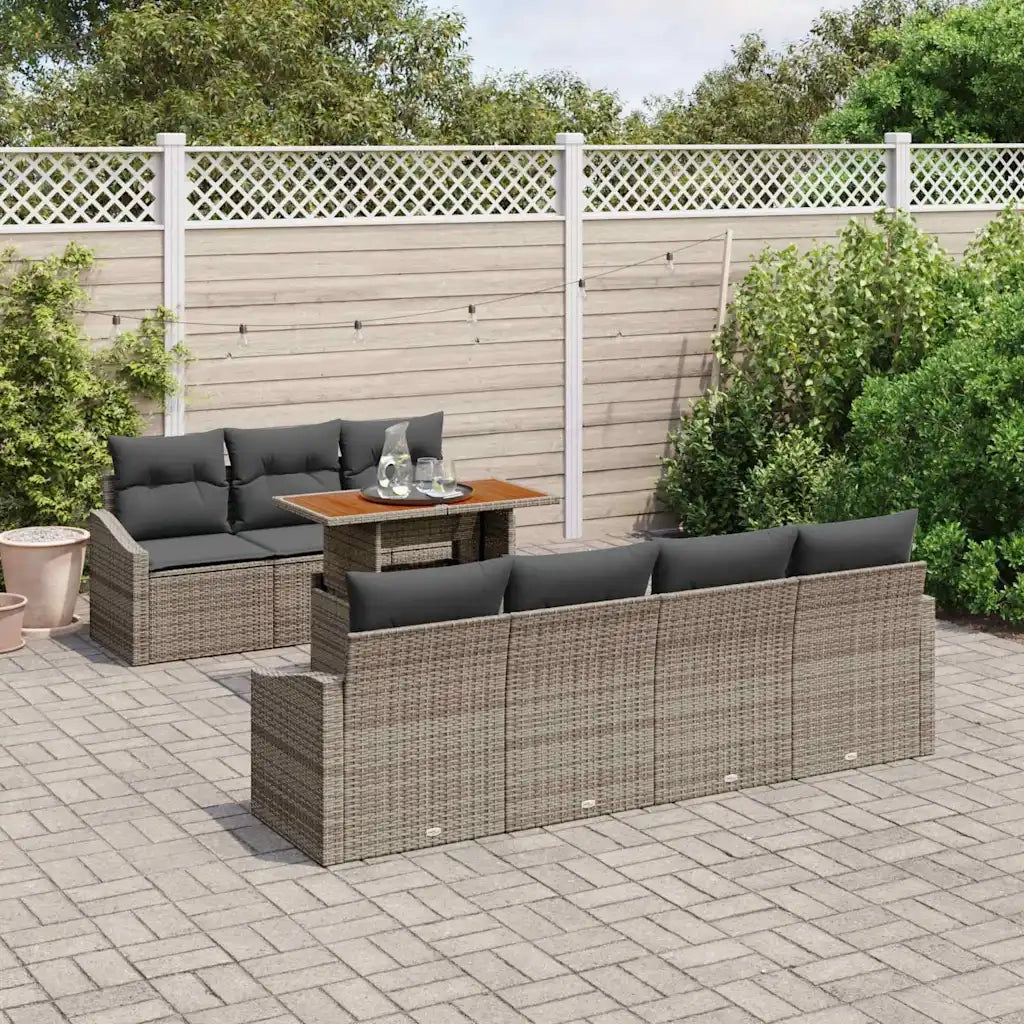 Set da Pranzo per Giardino con cuscino 8 pcs Grigio e Marrone