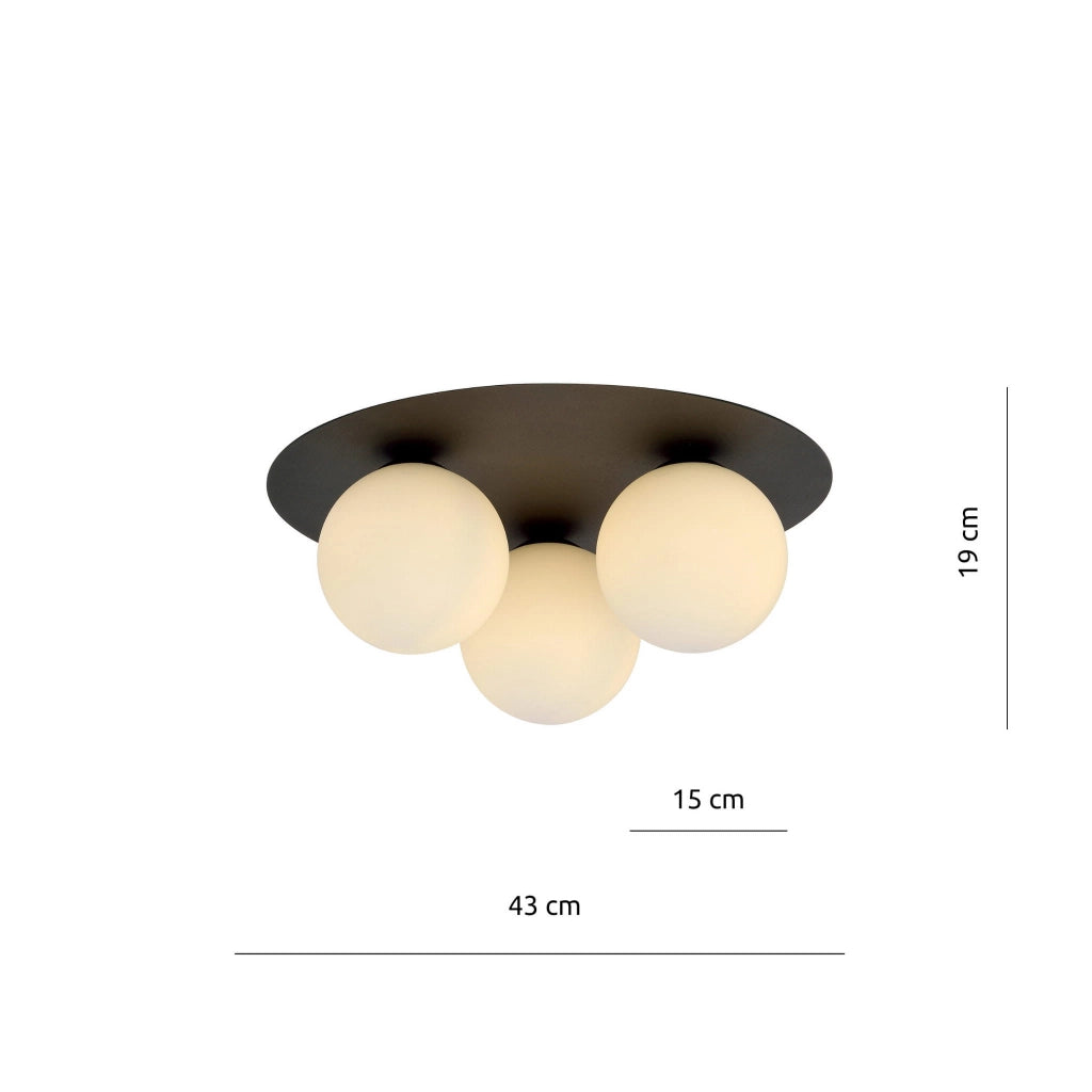 Plafoniera Emibig Solar 3 luci E14 dimmerabile nero/opalino