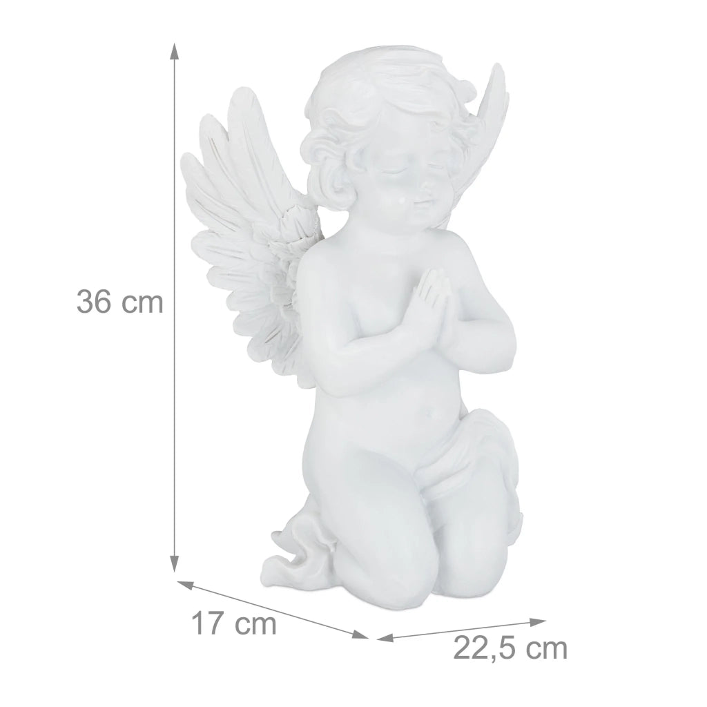 Statuetta di angelo decorativa spirituale da interno ed esterno 20 x 15 x 10 cm in pietra artificiale bianca 13_0004904
