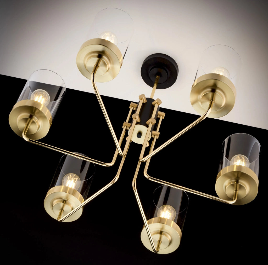 Lampadario classico RAMIREZ oro/nero 6xE27 vetro trasparente