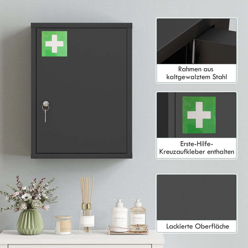 Armadietto farmacia da parete con serratura ¨C Xylo ¨C acciaio nero 40x15x53,5 cm