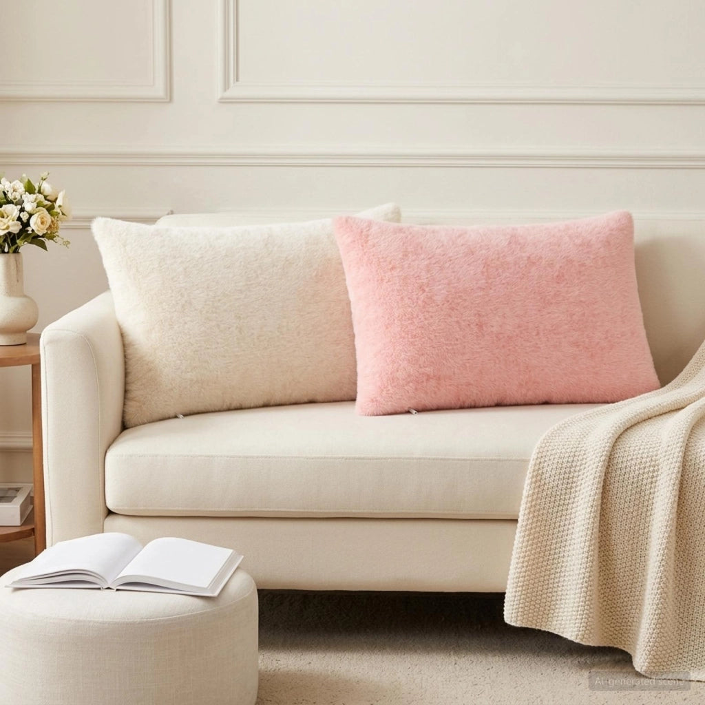 Federa 2 pz HEERLEN Rosa 50 x 80 cm Pelliccia di Coniglio Finta 912169