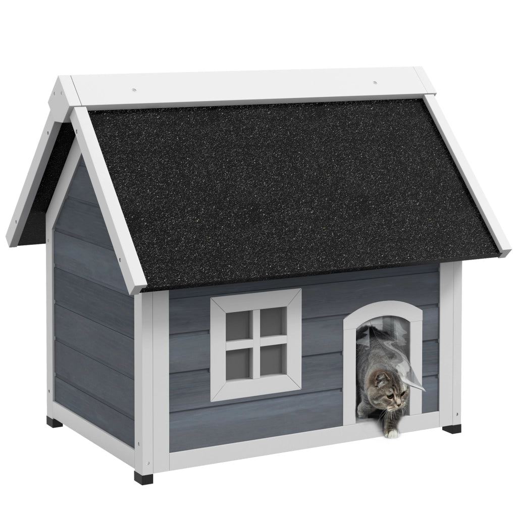 Casetta per Gatti in Legno ¨C Xylo ¨C Tetto Apribile 3 Porte Finestra Esterno 77x57,5x68cm Grigio Nero