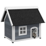 Casetta per Gatti in Legno ¨C Xylo ¨C Tetto Apribile 3 Porte Finestra Esterno 77x57,5x68cm Grigio Nero