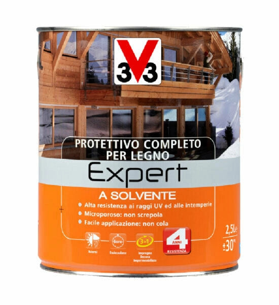 V33 Protettivo Completo Expert Vernice Solvente per Legno Finestre Infissi Travi Colore: Wengè, Formato: 2,5 Lt