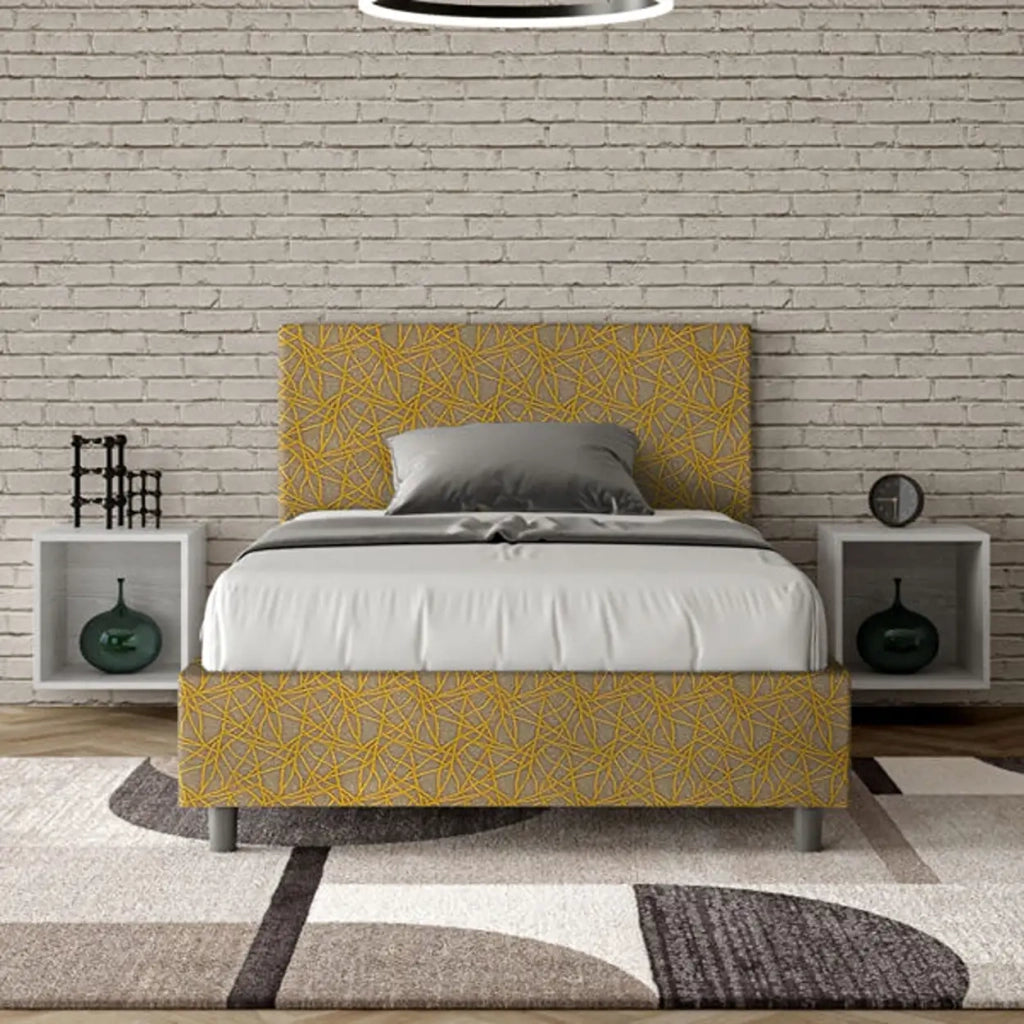 Letto una piazza e mezza contenitore imbottito 120x210 tessuto Era 6 giallo Adele