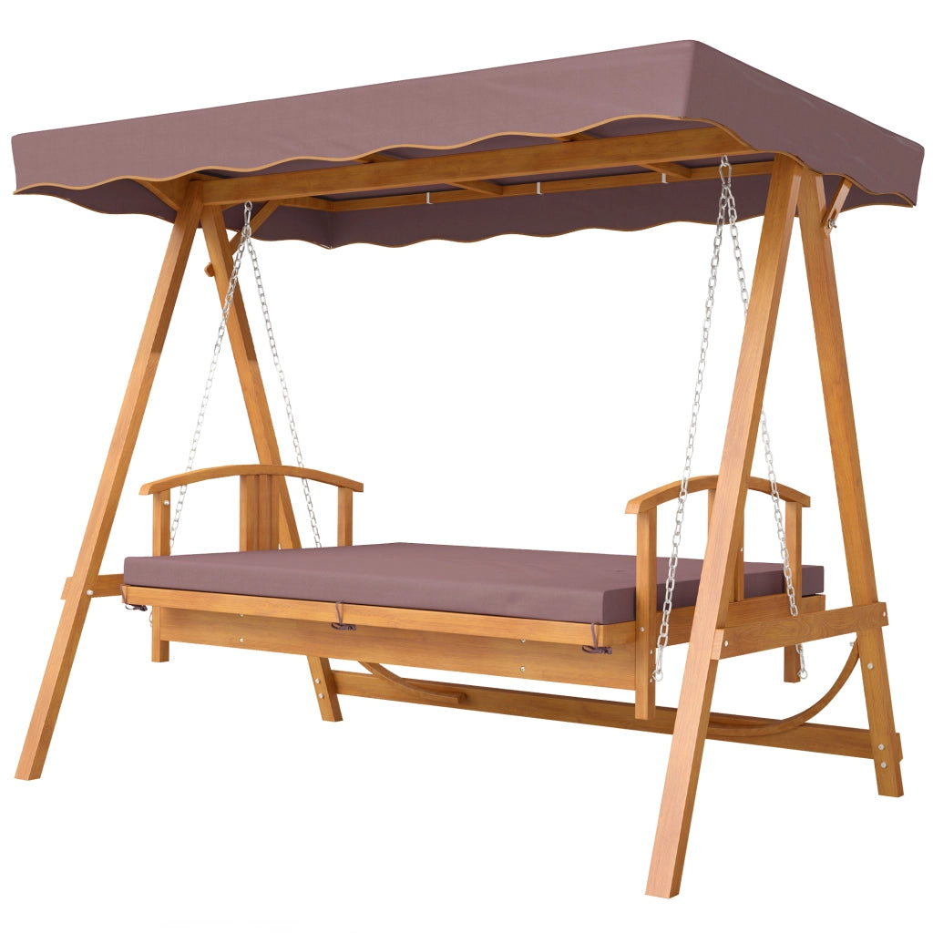 Altalena da giardino Hollywood con tettoia ¨C zephmum ¨C in legno, per 3 persone, marrone