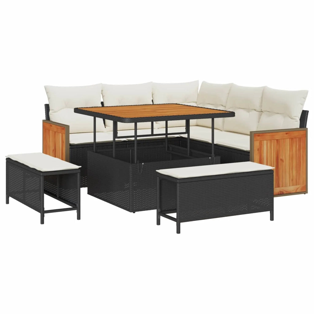 Set Divano da Giardino con cuscino 8 pcs Nero e Crema 3363165