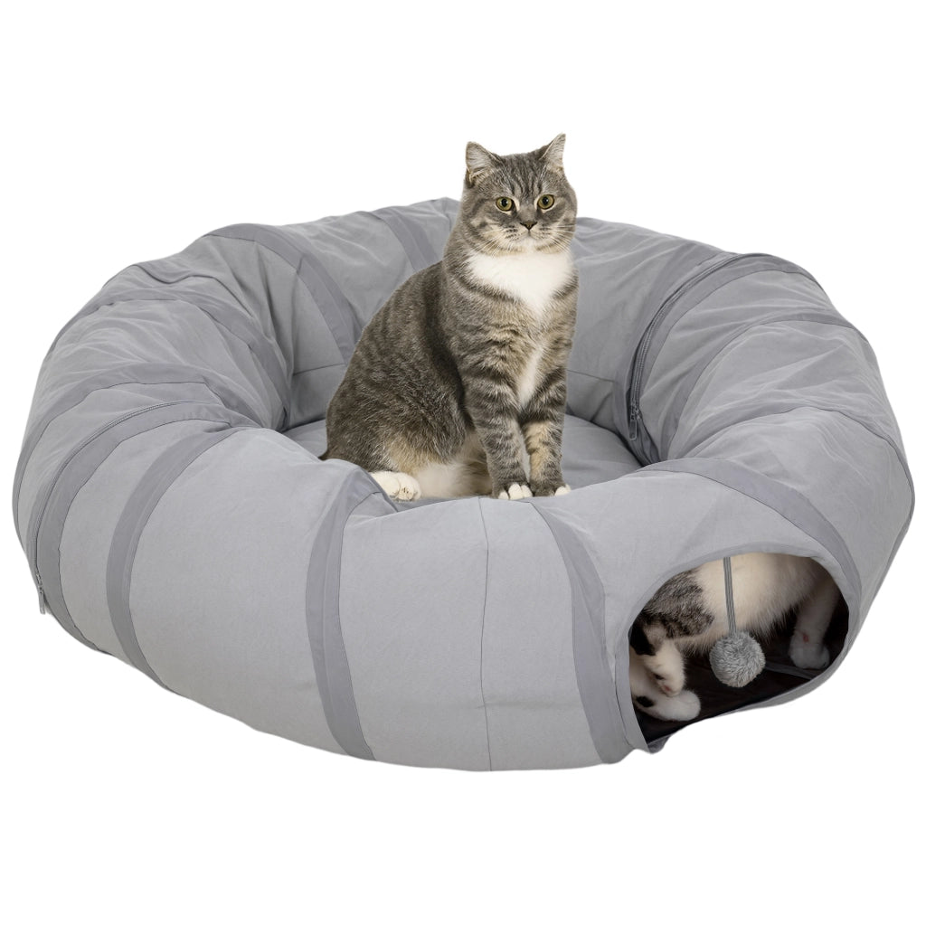 Tunnel per gatti pieghevole con cuscino ¨C Xylo ¨C grigio ? 90 x 27 cm