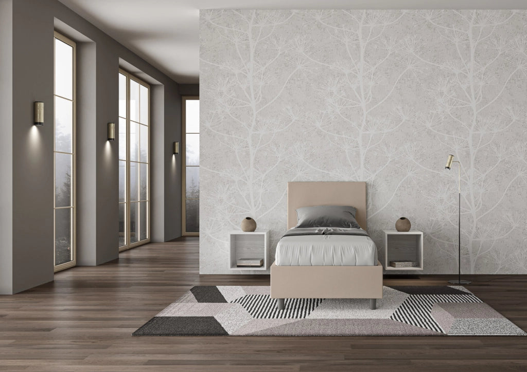 BS COM Letto singolo con rete imbottito 80x190 similpelle tortora