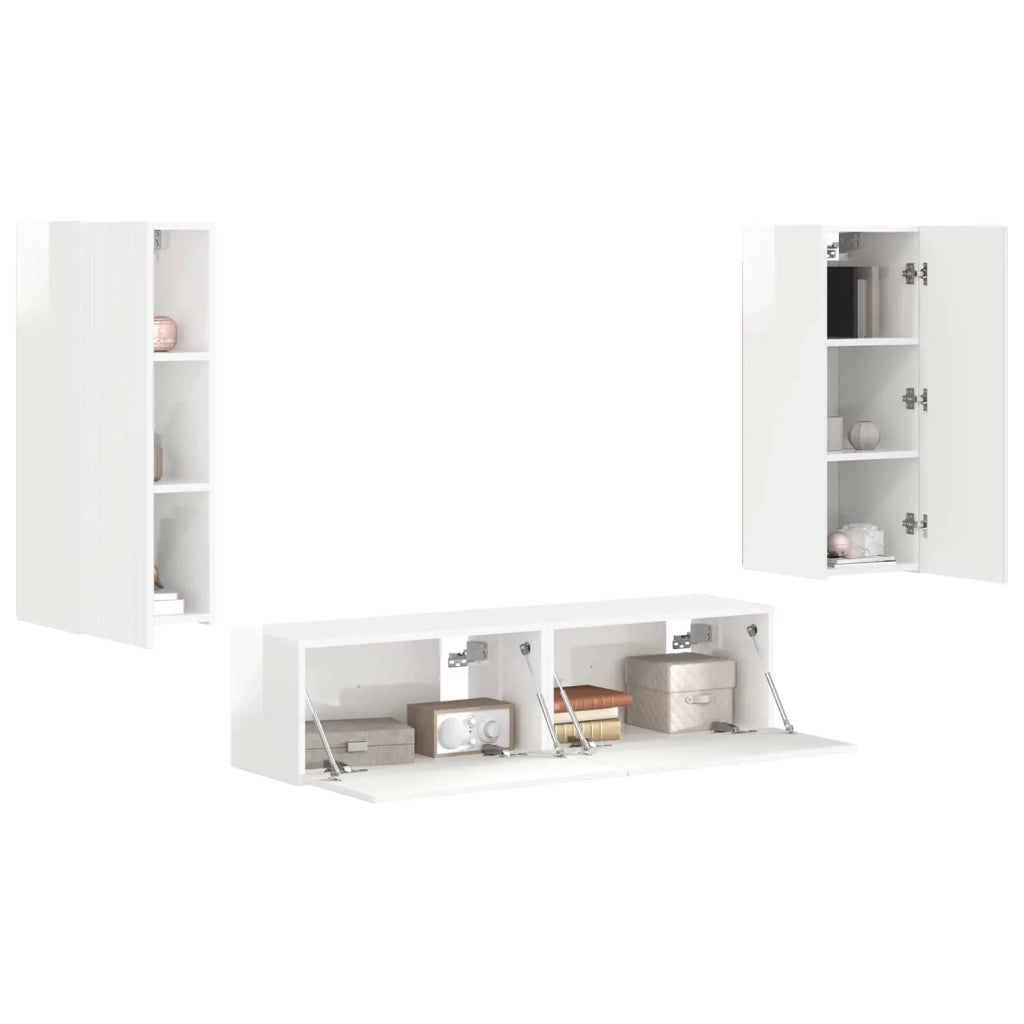 Set mobile TV 4 pcs Bianco Lucido Legno multistrato 3409154