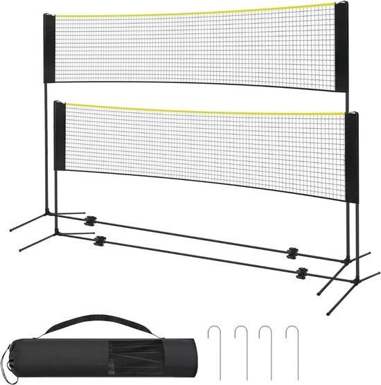 Impacco da Badminton - Set Completo con Bastoni, Rete, Pali di Base e Fermo Rete Multifunzionale