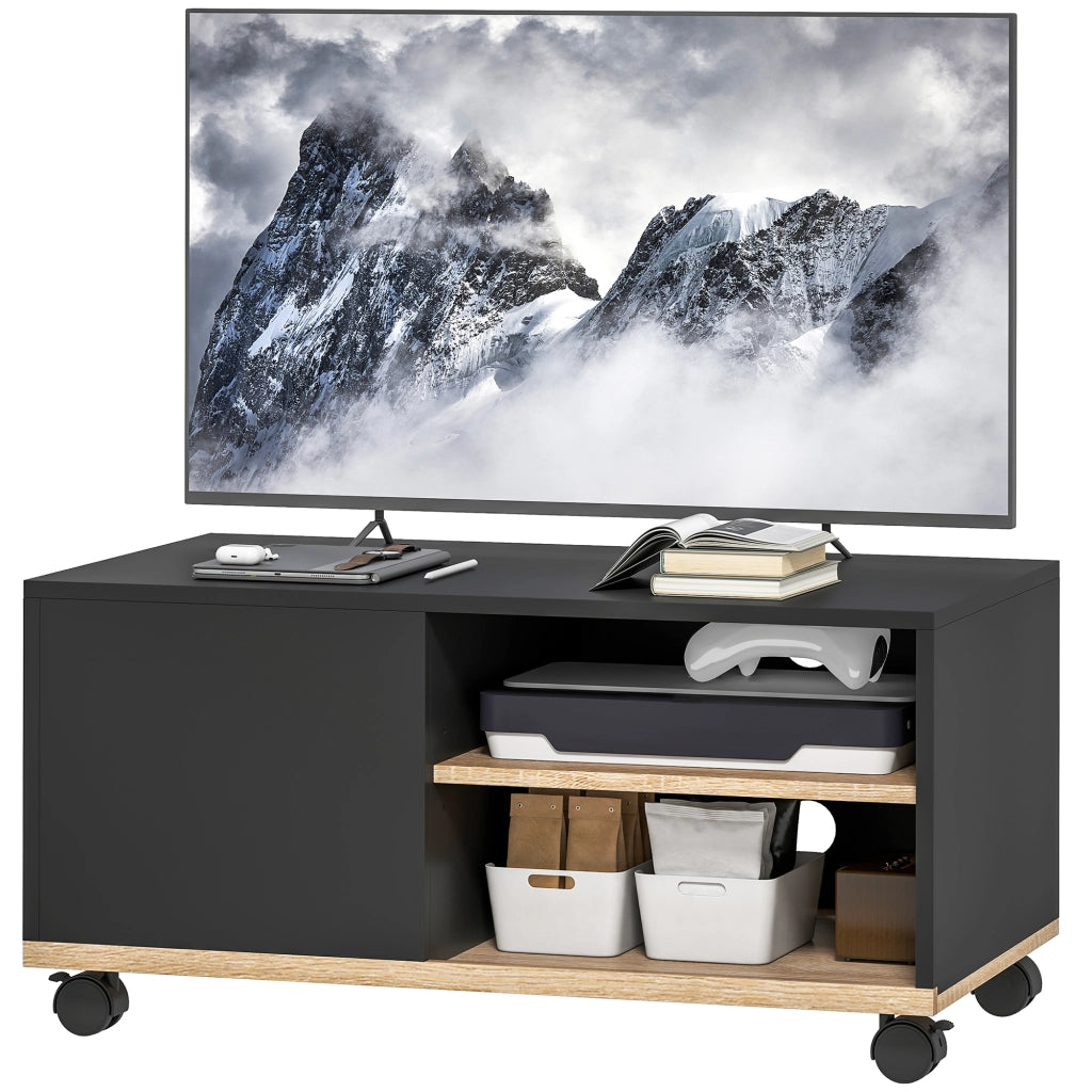 Mobile TV con ruote e 2 ante ¨C Minimal ¨C in legno rovere chiaro