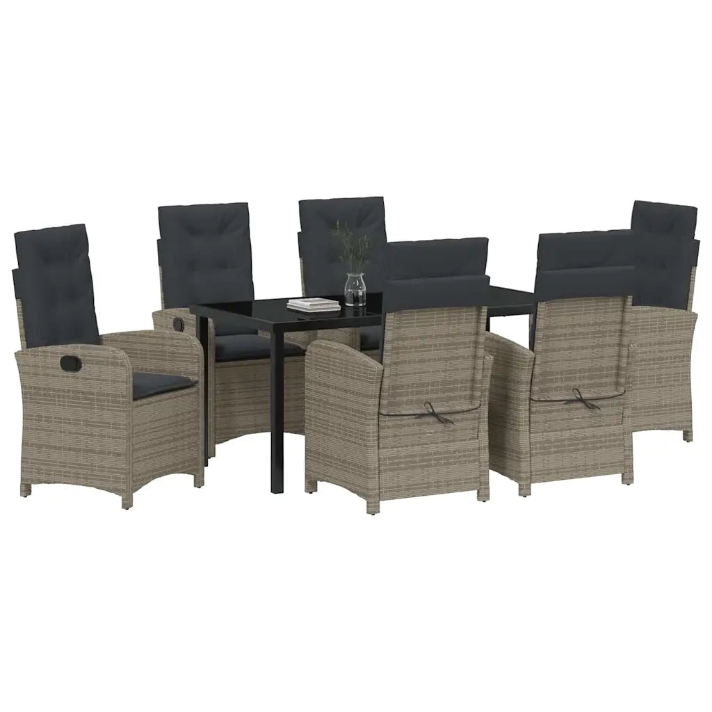 Set da Pranzo per Giardino con cuscino 7 pcs Grigio polyrattan
