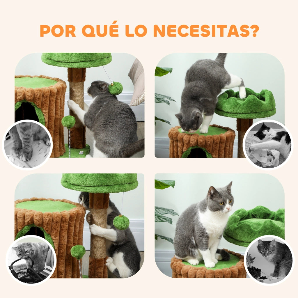 Tiragraffi per Gatti con Casa e Letto ¨C Minimal ¨C Marrone e Verde 53 cm