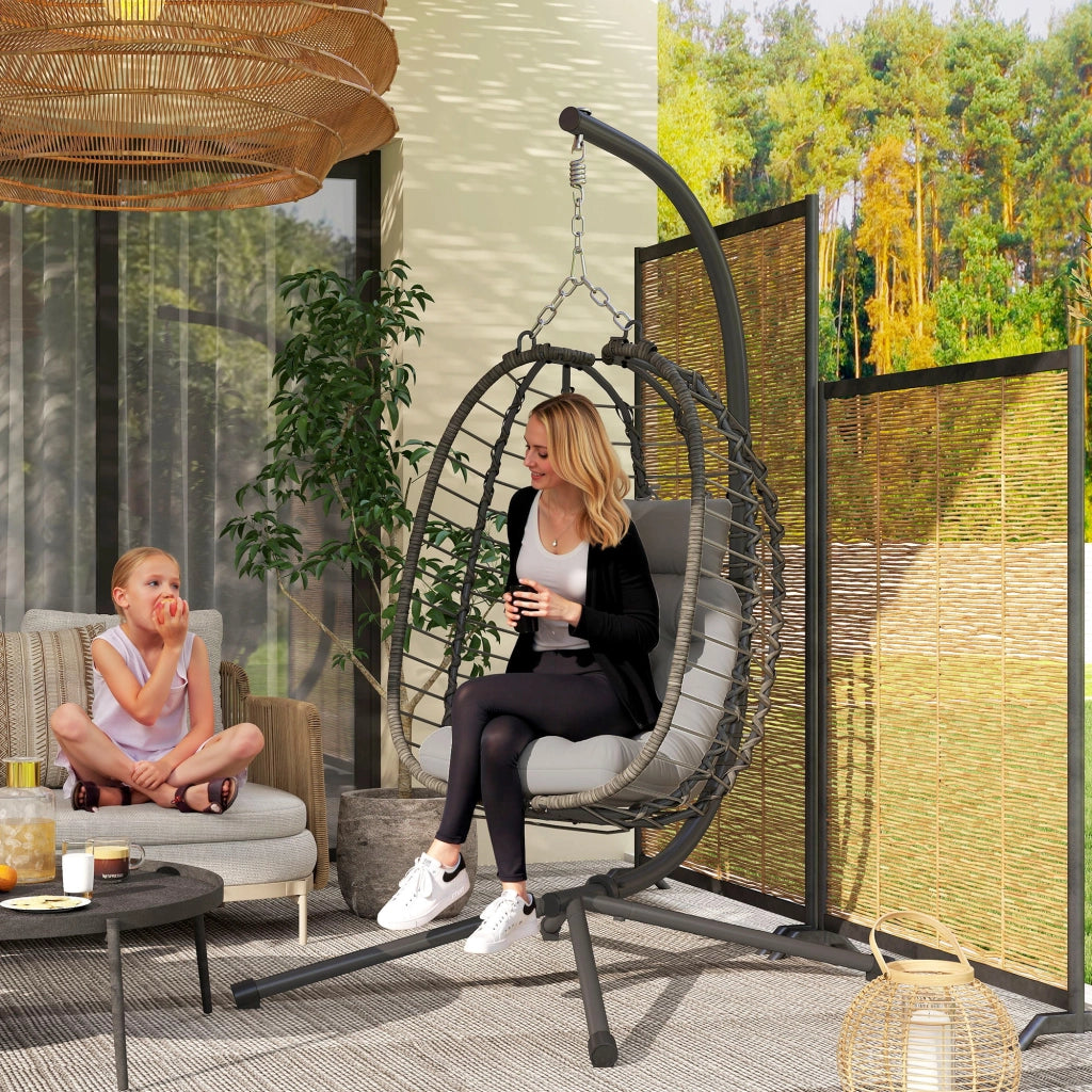 Sedia Sospesa a Uovo in Rattan con Cuscino ¨C Zephmum ¨C Grigio, Altezza Regolabile