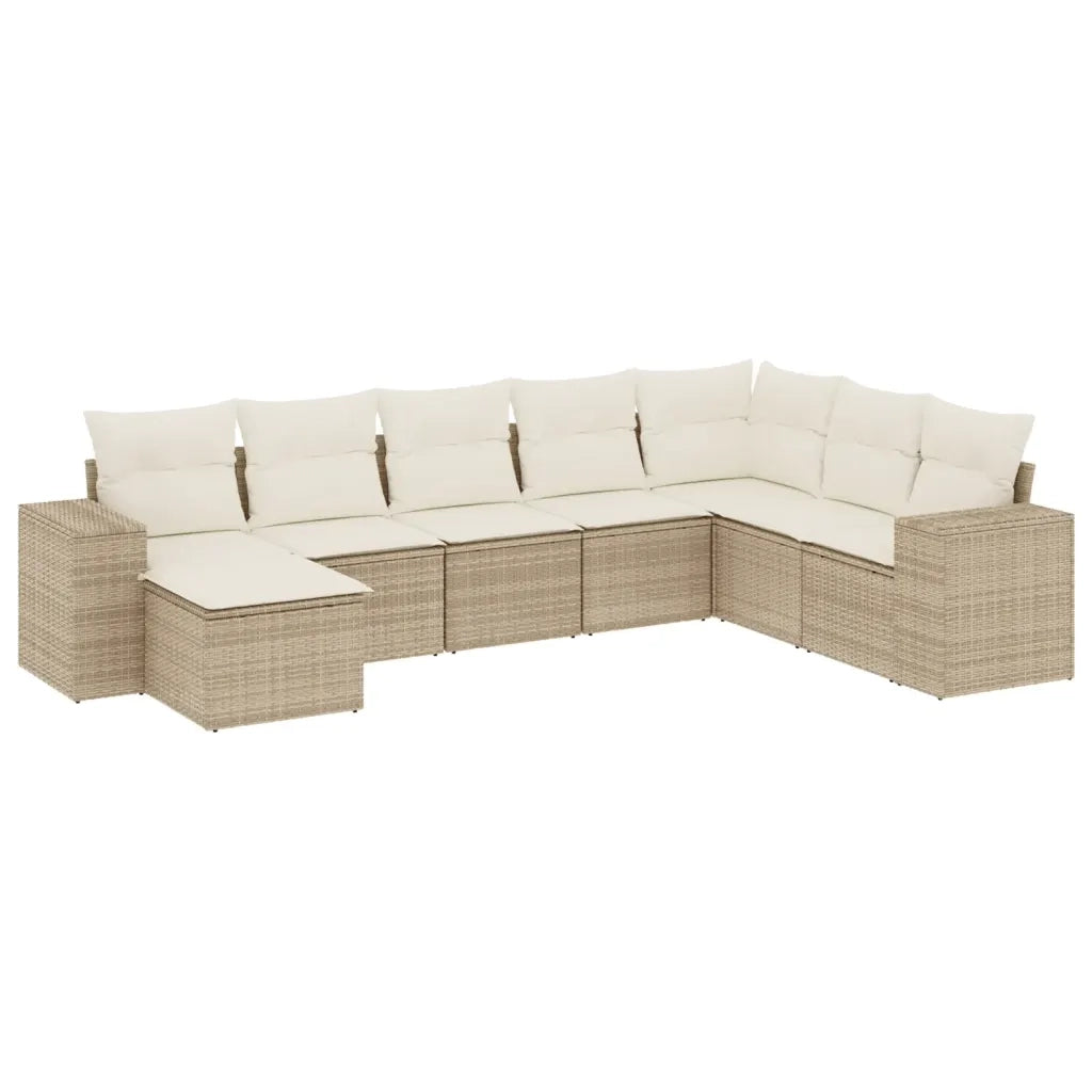 Set Divano da Giardino 8 pz con Cuscini Beige in Polyrattan