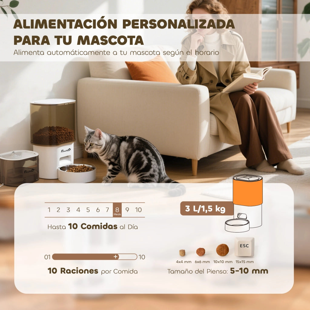 Dispenser Cibo per Gatti e Cani 3L con App ¨C Minimal ¨C Grigio