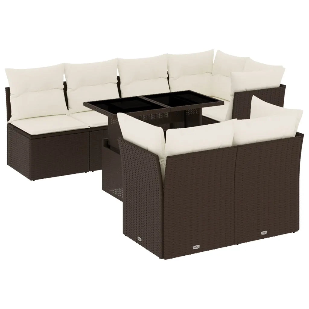Set Divani da Giardino 8 pz con Cuscini Marrone in Polyrattan