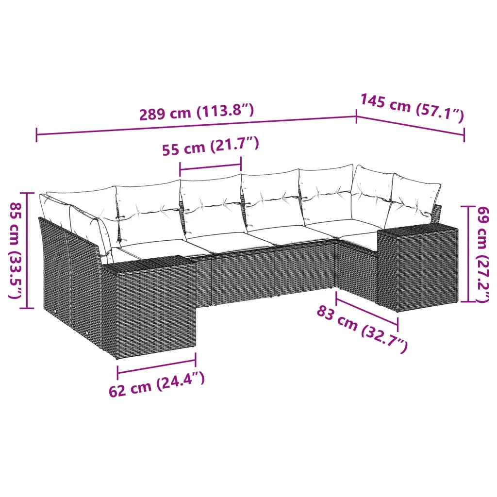 Set Divani da Giardino con Cuscini 7pz Nero Polyrattan 3255323
