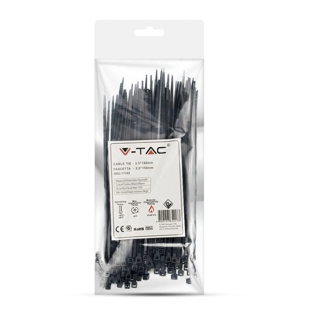 Tie per cavi - 2,5*150 mm neri 100pcs/pacchetto