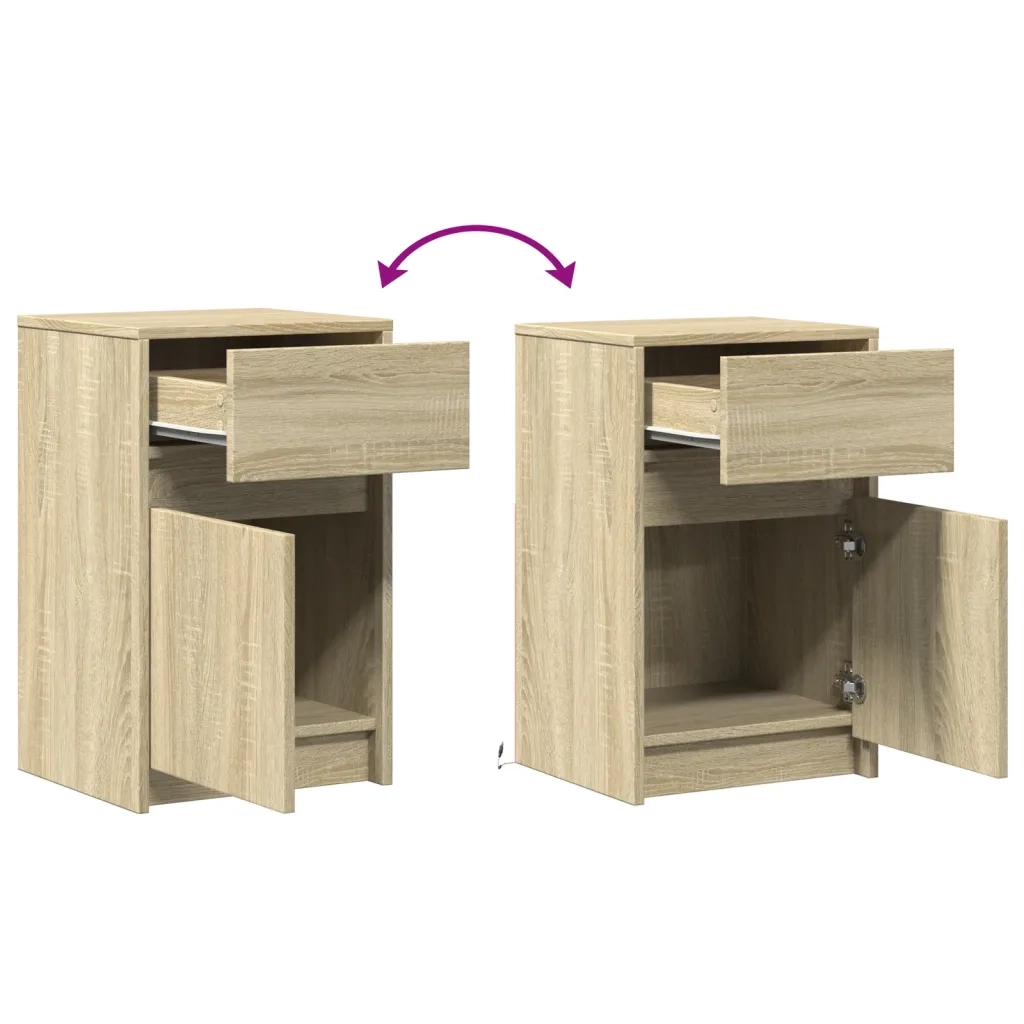 Comodino | Armadio da Notte | Mobiletto da notte con Luci LED Rovere Sonoma in Legno Multistrato