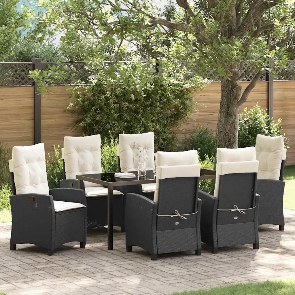 Set da Pranzo per Giardino con cuscino 7 pcs Nero polyrattan