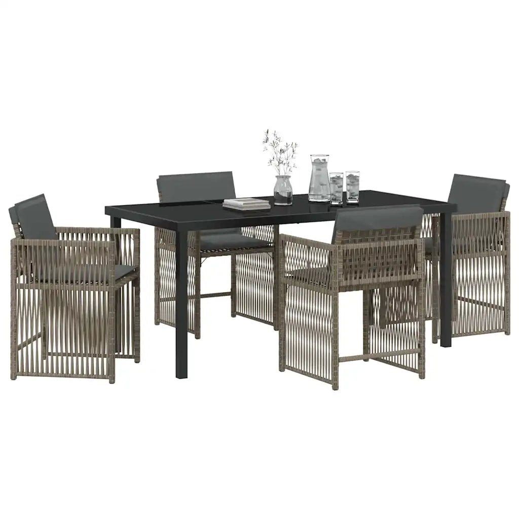 Set da Pranzo per Giardino 5 pcs Grigio polyrattan