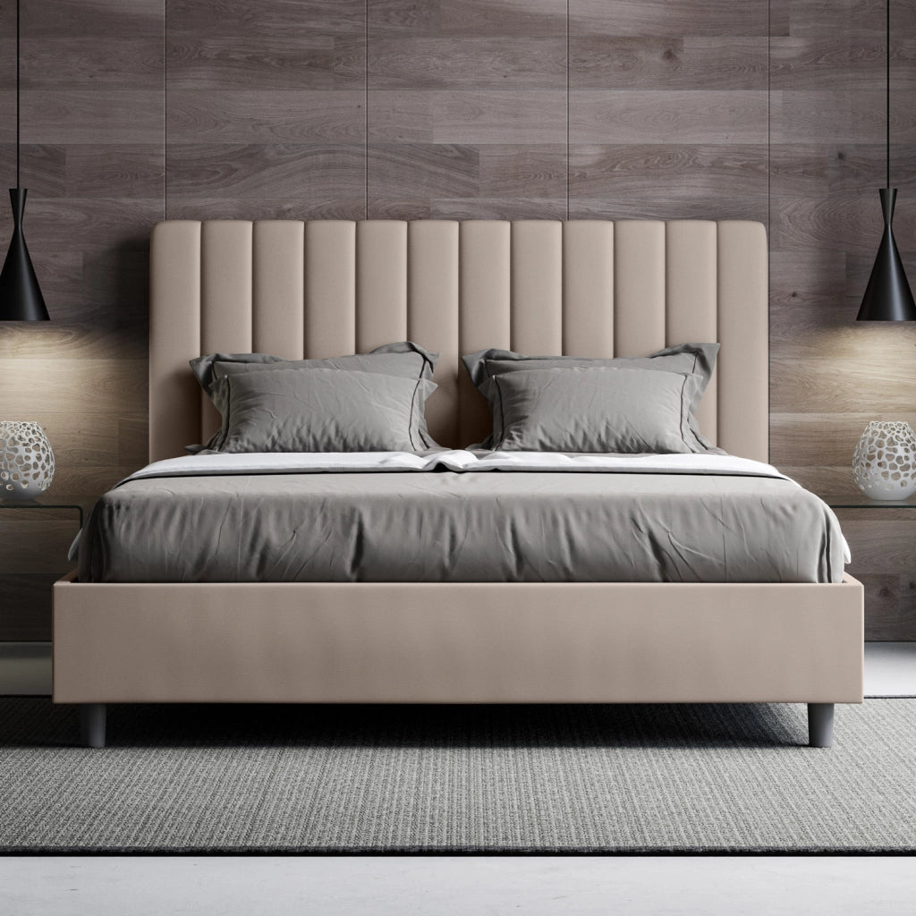 BS COM Letto matrimoniale con rete imbottito 160x210 similpelle tortora