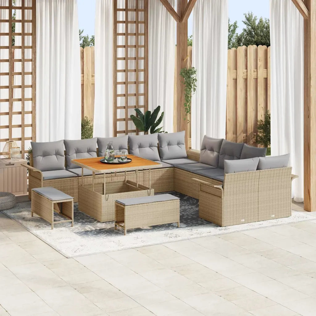 Set Divano da Giardino con cuscino 13 pcs Beige e Grigio Chiaro 3364137