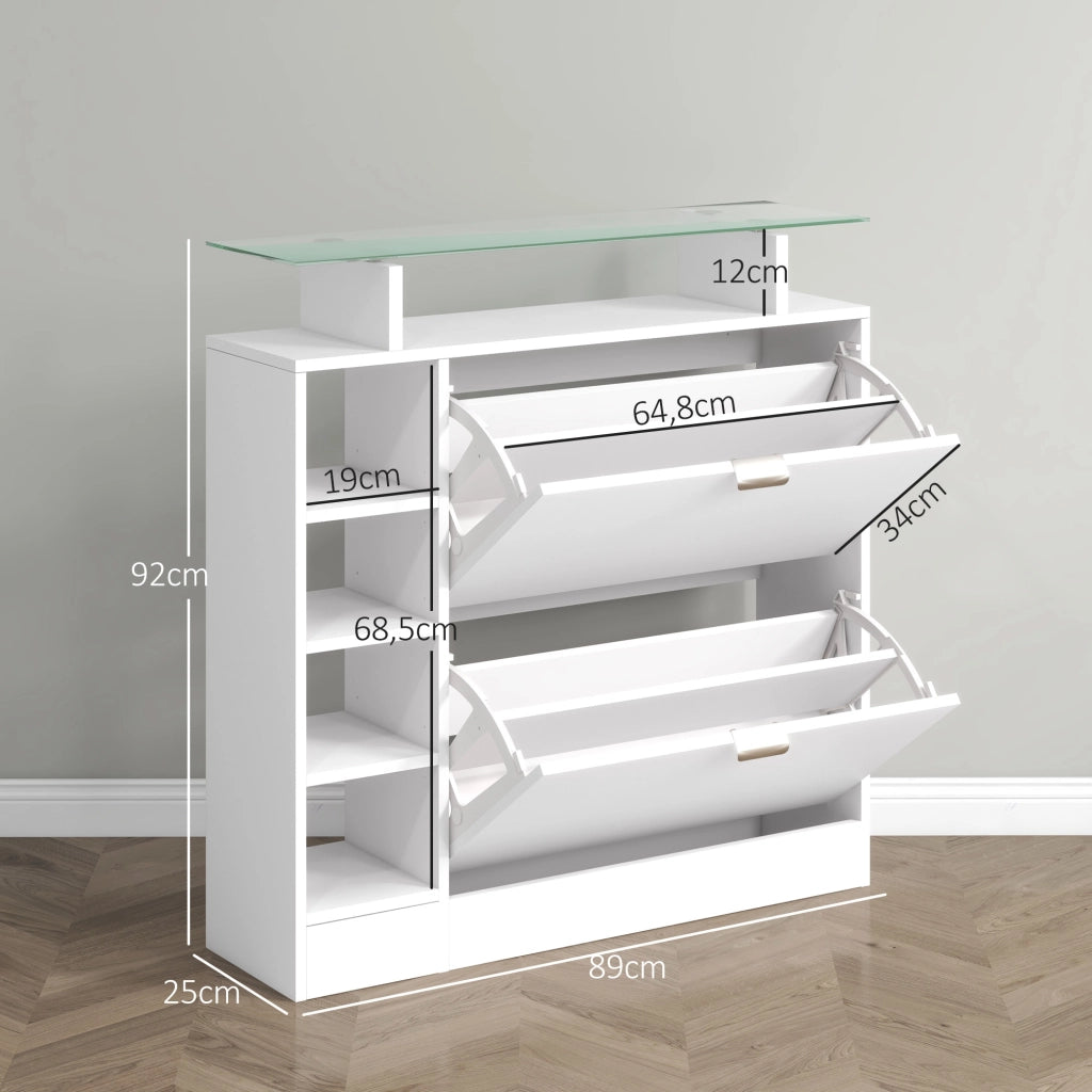 Mobiletto per Scarpe con Cassetti e Ripiani Aggiustabili ¨C Minimal ¨C Bianco 89x25x92 cm