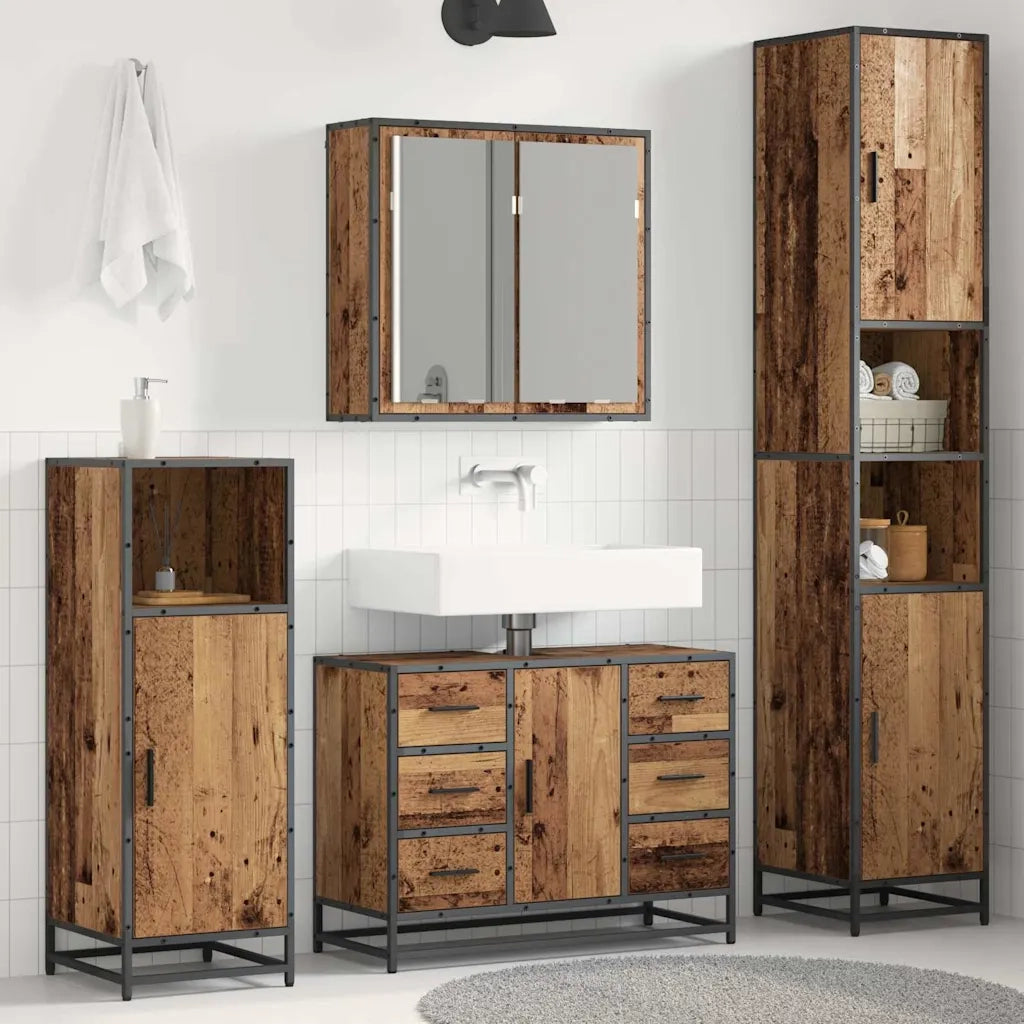 Set di mobili per il bagno con cassetto 3 pcs Legno vecchio 3402560