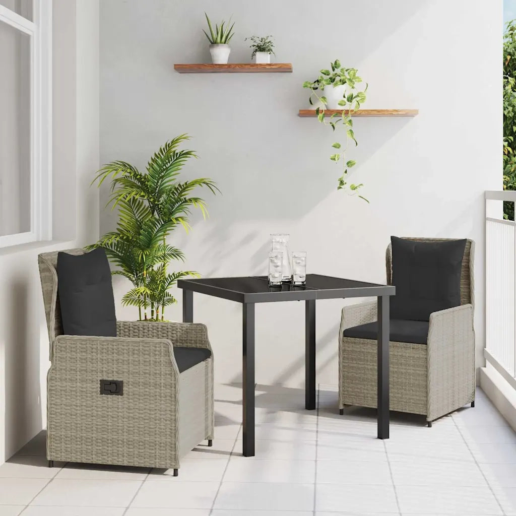 Set da Pranzo per Giardino 3 pcs Grigio chiaro polyrattan