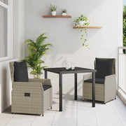 Set da Pranzo per Giardino 3 pcs Grigio chiaro polyrattan