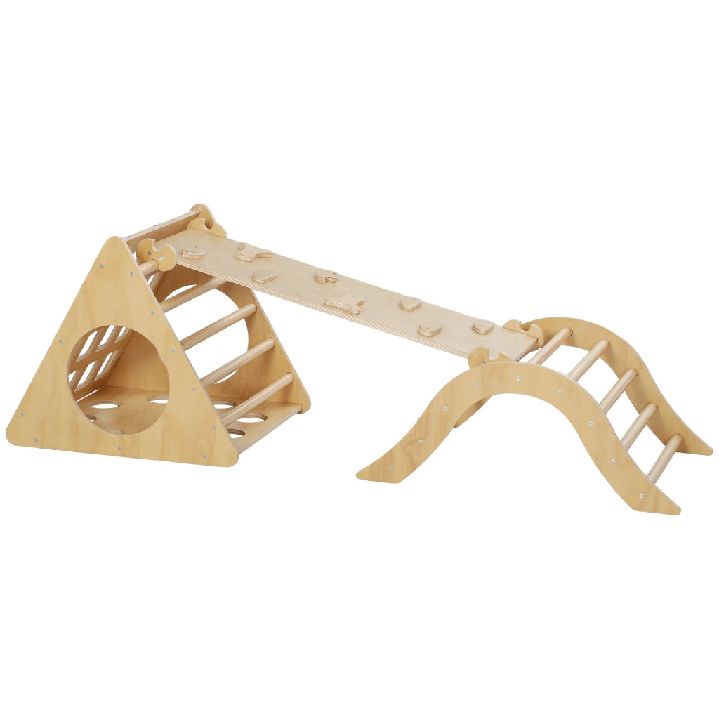 Letto a Soppalco per Bambini con Rampa e Sacco Sabbia 8 in 1 ¨C zephmum ¨C 175x59.5x60 cm Legno Naturale