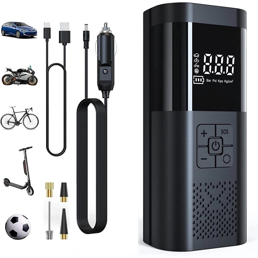 Trade Shop - Mini Compressore Ad Aria Portatile Gonfiatore Ricaricabile Display Led Auto -