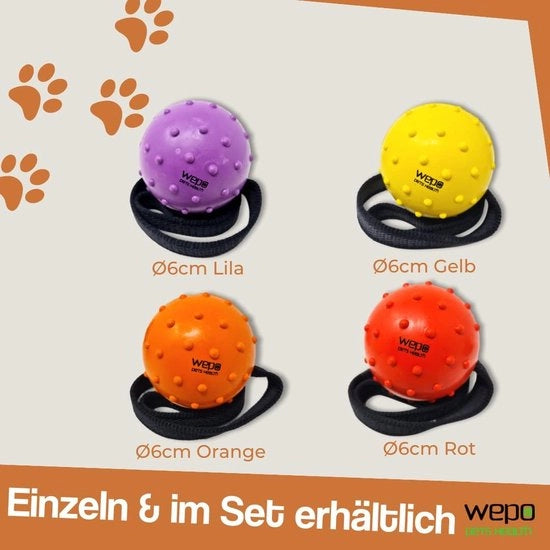 Giocattolo per cani, pallina in gomma naturale con corda, pallina a filo leggero, ideale per cuccioli di cane, giocattolo al filo, 7 cm