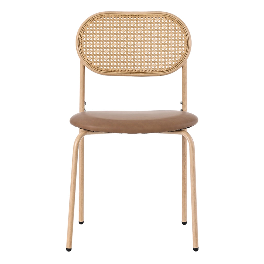 OKWISH Set di 2 Sedie da Pranzo con Schienale Ovale in Rattan, Gambe in Metallo e Seduta Ergonomica, PU Marrone