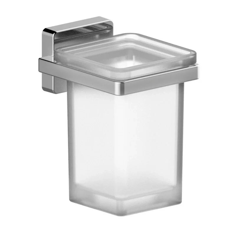 Porta bicchiere/spazzolini cromo e vetro satinato - serie Kubik