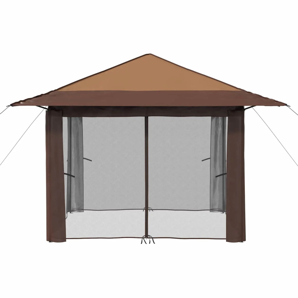 Gazebo con 4 Pareti 3,3 x 3,3 m Beige e Marrone 42036813