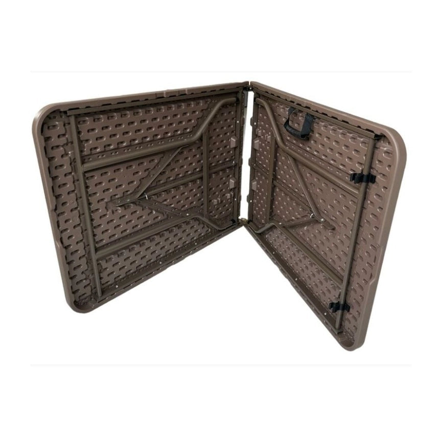 VERDELOOK | Tavolo Rettangolare Pieghevole, 180x70 H74 cm, Marrone, con Struttura in Metallo Verniciato, per Catering, uso Interni ed Esterni, Facile da Trasportare con Maniglia