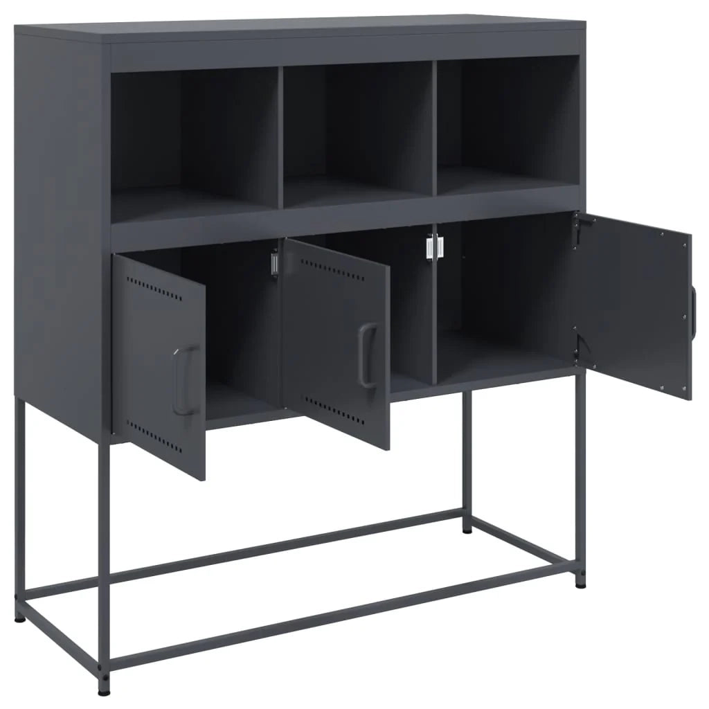 Buffet credenza cassettiera armadio mobile contenitore organizer per cucina soggiorno salotto 100,5 x 39 x 107 cm acciaio antracite 02_0029682