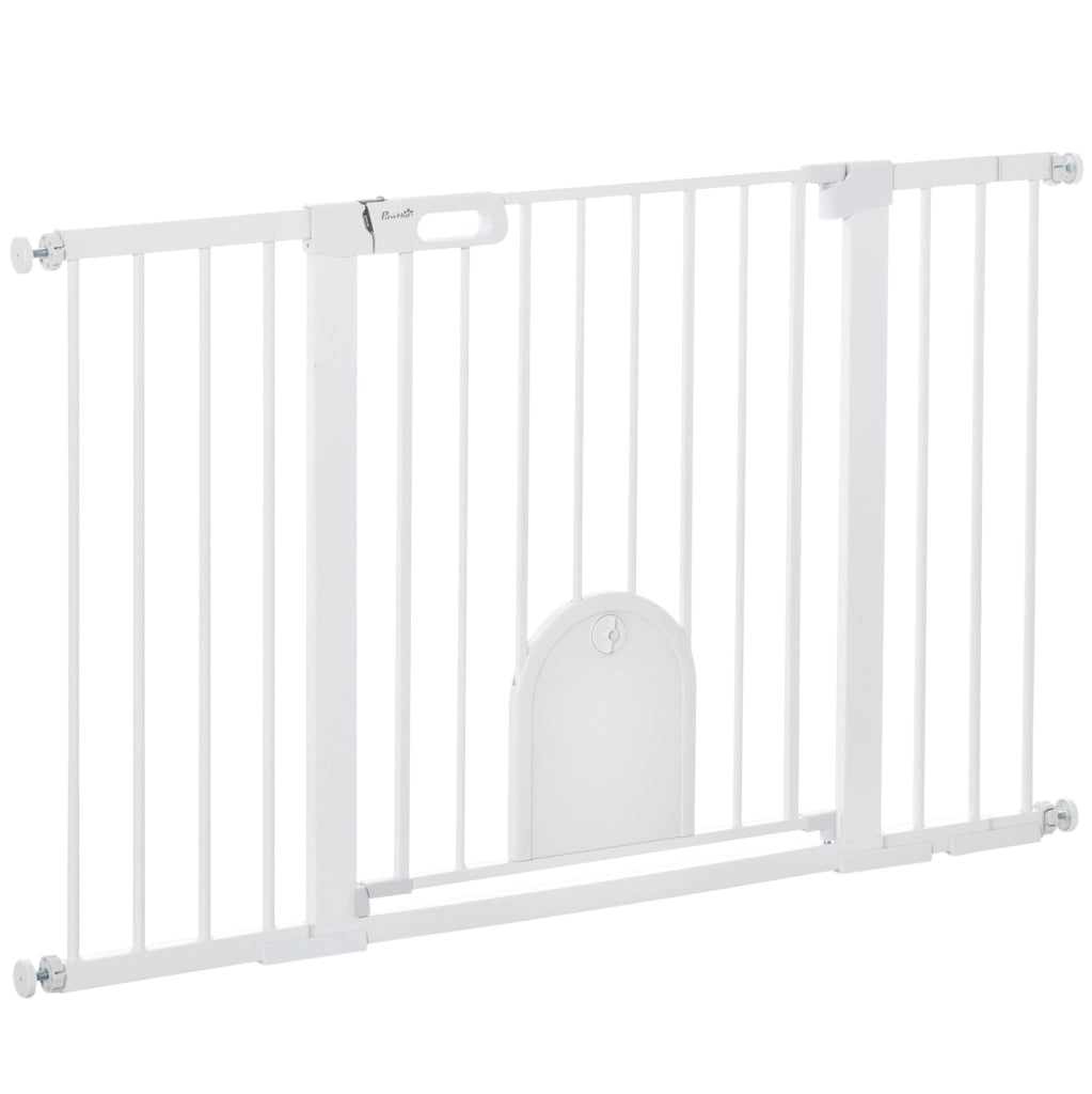 Cancelletto di sicurezza 75-131x76 cm in metallo e ABS bianco, a pressione, per scale –