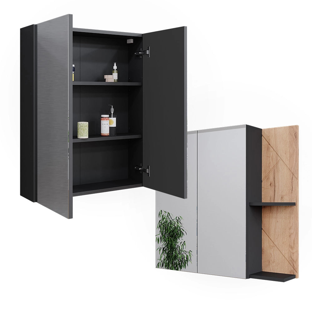 Vicco Mobile a specchio per il bagno Antracite/quercia dorata 80 x 75 cm