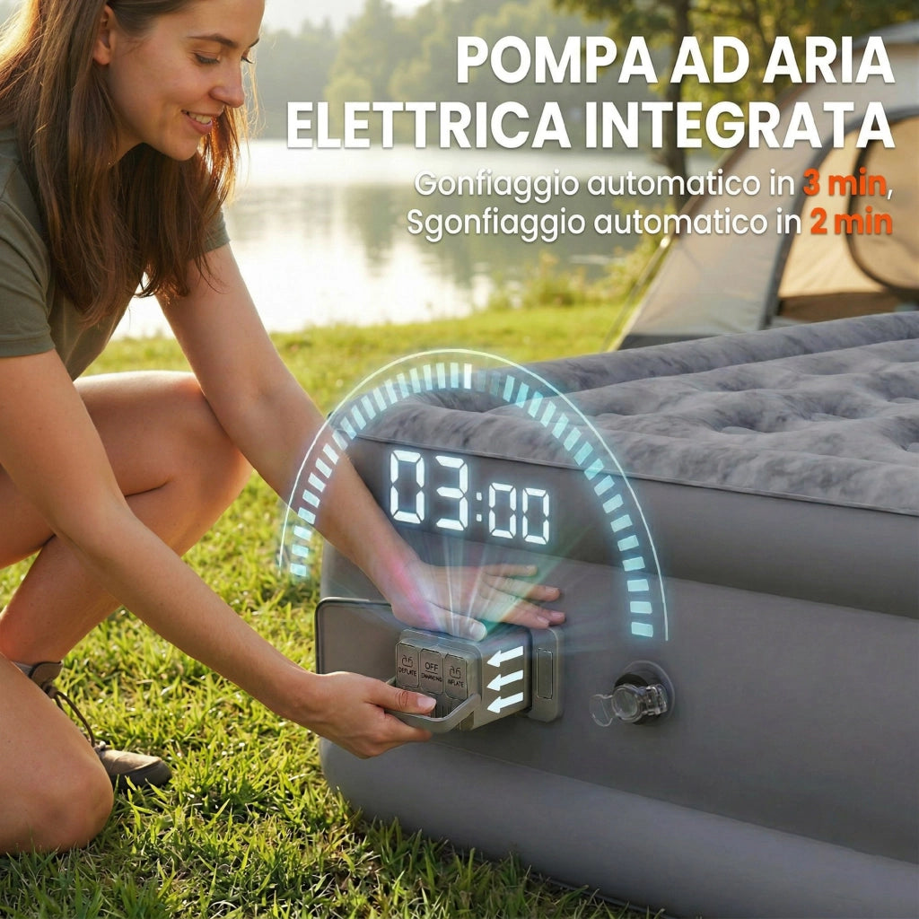 Materassino Autogonfiante Singolo ¨C Xylo ¨C Superficie Floccata Grigio con Pompa